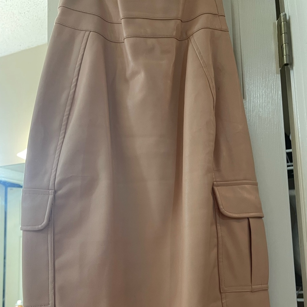 Faux leather pink midi skirt